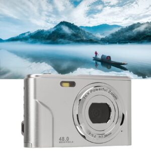 Digital Camera, 1080P HD 2.4 Inch IPS Display Mini Compact Pocket Camera with 16X Zoom, Portable and Rechargeable Video Camera for Adults, Students, Kids, Travel (Space Silver)