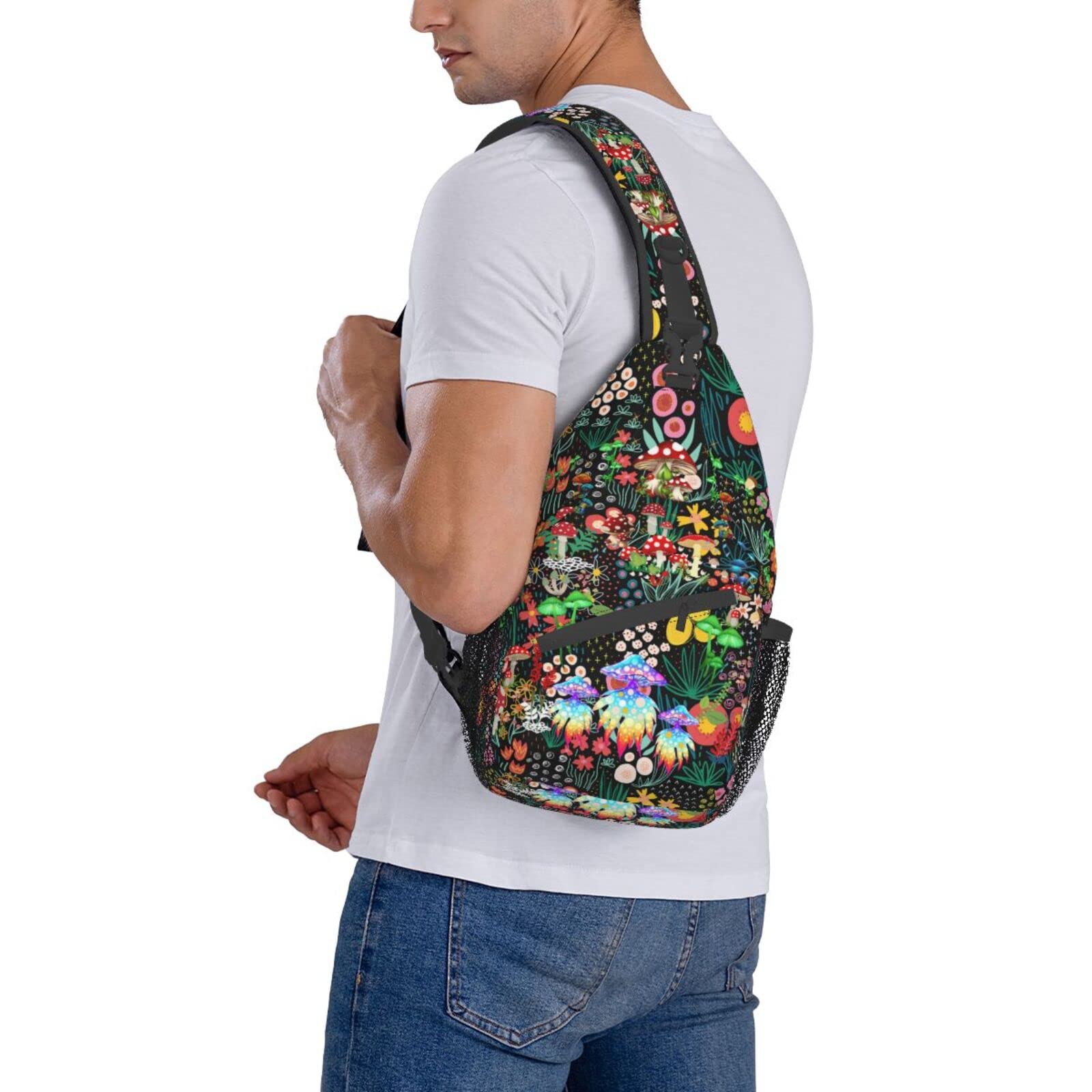 JDEIFKF Mushroom Sling Bag Travel Crossbody Bag Chest Daypack Hiking Shoulder Bag For Men Women