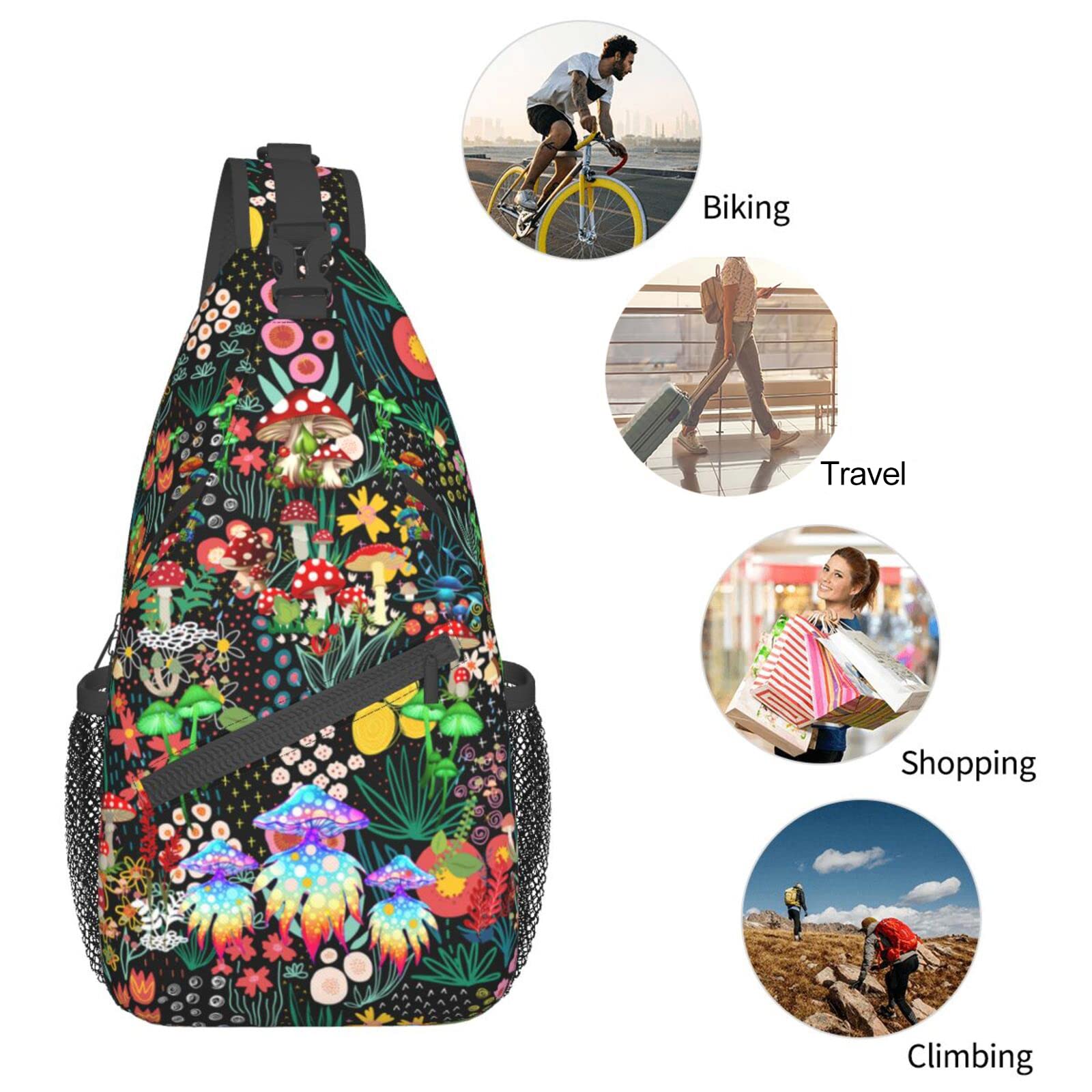 JDEIFKF Mushroom Sling Bag Travel Crossbody Bag Chest Daypack Hiking Shoulder Bag For Men Women