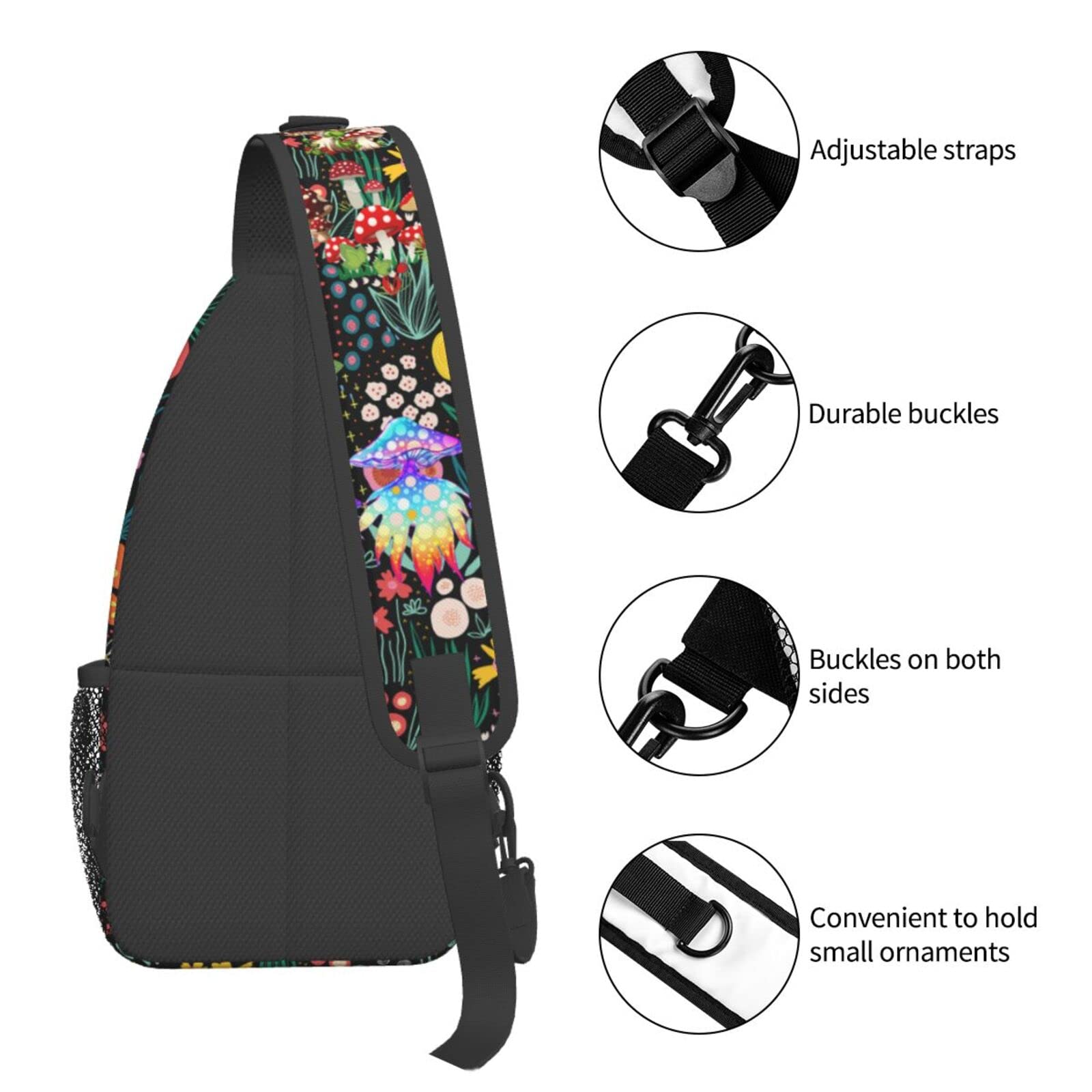 JDEIFKF Mushroom Sling Bag Travel Crossbody Bag Chest Daypack Hiking Shoulder Bag For Men Women