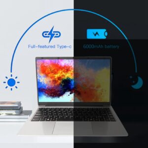 PUSOKEI Ultra Thin Laptop Computer, 14in IPS FHD Display, Celero J4105 Processor, 6GB RAM 128GB SSD, UHD Graphics, Webcam, 2.4G/5G WiFi, Bluetooth, Dual Speaker, Windows 11