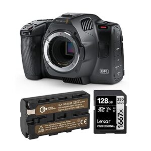 blackmagic design pocket cinema camera 6k g2 bundle with 128gb sdxc memory card, green extreme rechargeable lithium-ion battery pack