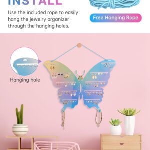 NiHome Iridescent Acrylic Butterfly Wall Mount Jewelry Organizer, Aesthetic Earring and Necklace Holder for Home and Store Use, Easy No-Tool Installation & Elegant Design for Enhanced Jewelry Display