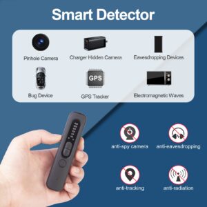 WZZHID Hidden Camera Detector, Portable Anti Spy Detector, Bug Sweeper Car GPS Tracker, RF Wireless Signal Scanner Infrared Finder for Home, Office, Hotel, Bathroom, Travel