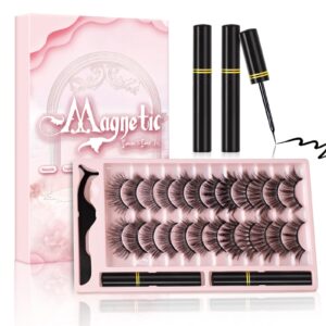 magnetic eyelashes kit - magnetic lashes natural look from natural to gorgeous styles, reusable 3d mink false eyelashes with magnetic eyeliner and tweezers easy to apply, no glue needed (12 pairs)