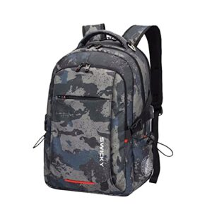 swicky 81669 carry-on water repellent usb port luggage strap anti theft zip airflow back panel travel work laptop backpack (camouflage, 16 inch)