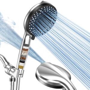 high pressure filtered shower head, 5" large, extra long 70" ss hose,10-mode detachable shower head filter for hard water, handheld shower head for bathroom, anti-clog&power wash to clean tile & pets