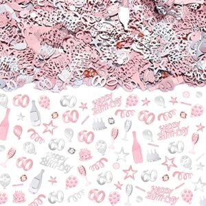 3000 pcs rose gold silver 60th happy birthday confetti decorations with diamonds rose gold 60th birthday party table decor metallic foil confetti scatter for men women birthday anniversary party diy