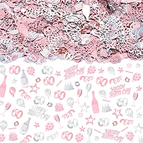 3000 PCS Rose Gold Silver 60th Happy Birthday Confetti Decorations with Diamonds Rose Gold 60th Birthday Party Table Decor Metallic Foil Confetti Scatter for Men Women Birthday Anniversary Party DIY