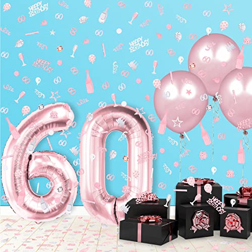 3000 PCS Rose Gold Silver 60th Happy Birthday Confetti Decorations with Diamonds Rose Gold 60th Birthday Party Table Decor Metallic Foil Confetti Scatter for Men Women Birthday Anniversary Party DIY