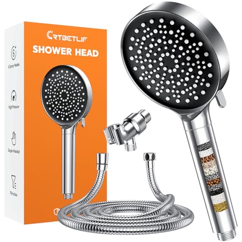 CRTBETLIF Modern 6-Setting Handheld Filtered Shower Head with 70-inch Hose, Chrome, Water Saving, Adjustable, Environmentally Friendly