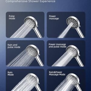 CRTBETLIF Modern 6-Setting Handheld Filtered Shower Head with 70-inch Hose, Chrome, Water Saving, Adjustable, Environmentally Friendly