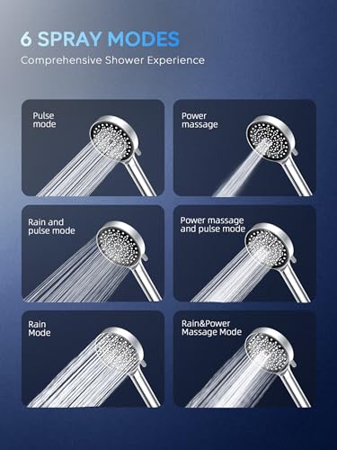 CRTBETLIF Modern 6-Setting Handheld Filtered Shower Head with 70-inch Hose, Chrome, Water Saving, Adjustable, Environmentally Friendly