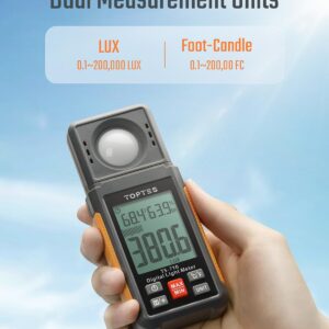 TopTes TS-710 Light Meter, Lux/Foot Candles Meter with 180º Rotating Sensor, 0.1~200,000 Lux Range, Large Backlit Display, Light Meter for Plants, Car Headlights, Home & Office LEDs (Includes Battery)