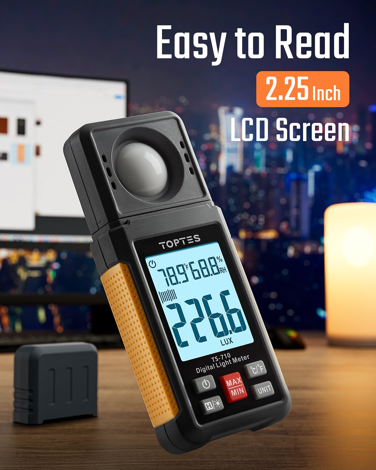 TopTes TS-710 Light Meter, Lux/Foot Candles Meter with 180º Rotating Sensor, 0.1~200,000 Lux Range, Large Backlit Display, Light Meter for Plants, Car Headlights, Home & Office LEDs (Includes Battery)