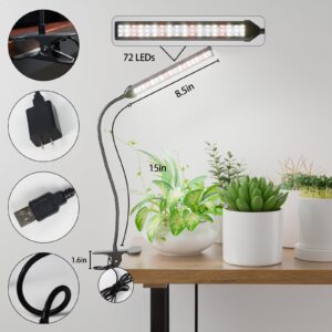 GooingTop Grow Light LED Gooseneck Lamp,6500K 50W Full Spectrum 72 LED Plant Lamp Clip-on Desk for Indoor Plants Growing,Lighting Brightness Changeable,Timer 4 8 12 18Hrs