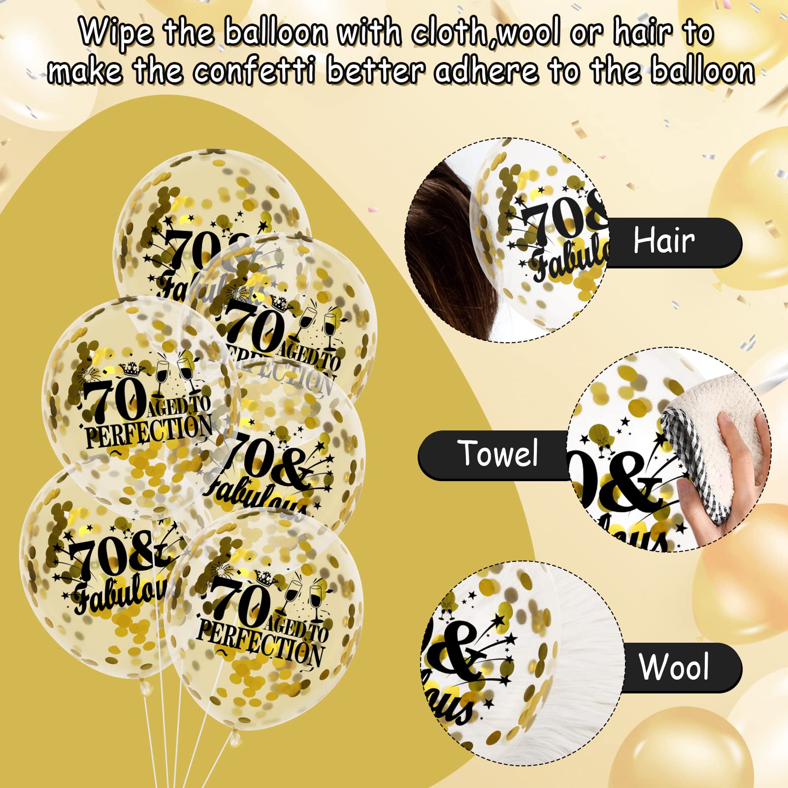 Vintage 70th Birthday Balloons 18Pcs Black Gold 1953 Balloons Party Decorations for Men Women 70th Anniversary Birthday Party Black Gold Confetti Latex Balloons Happy Birthday Decor Supplies 12 inch