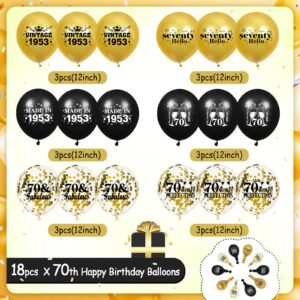 Vintage 70th Birthday Balloons 18Pcs Black Gold 1953 Balloons Party Decorations for Men Women 70th Anniversary Birthday Party Black Gold Confetti Latex Balloons Happy Birthday Decor Supplies 12 inch