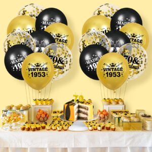 Vintage 70th Birthday Balloons 18Pcs Black Gold 1953 Balloons Party Decorations for Men Women 70th Anniversary Birthday Party Black Gold Confetti Latex Balloons Happy Birthday Decor Supplies 12 inch