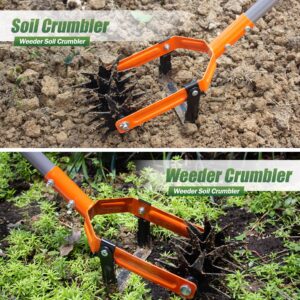 Walensee Rotary Cultivator Tool, Adjustable Garden Hand Tiller with Stainless Steel Pole, 2-in-1 Garden Weeder and Crumbler Soil Cultivator Tool with Weeding Knife for Soil Mixing or Reseeding Grass