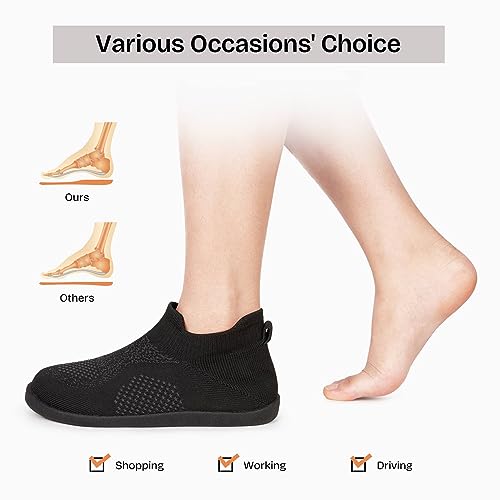 EverFoams Women's Comfy Sock Weaving Style Loafer Slipper with Ultra Soft Rubber Sole Anti Slip Indoor and Oudoor House Shoes Black, 10 US