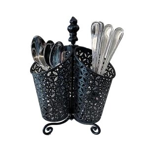 heart & home 360°degree rotating metal utensil caddy, silverware organizer, cutlery holder, black