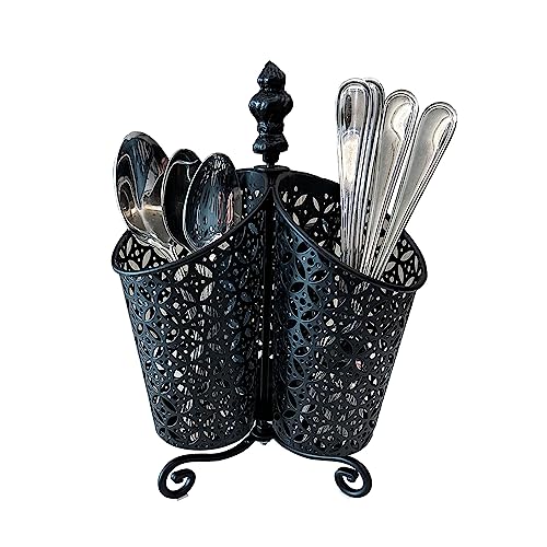 heart & home 360°Degree Rotating Metal Utensil Caddy, Silverware Organizer, Cutlery Holder, Black