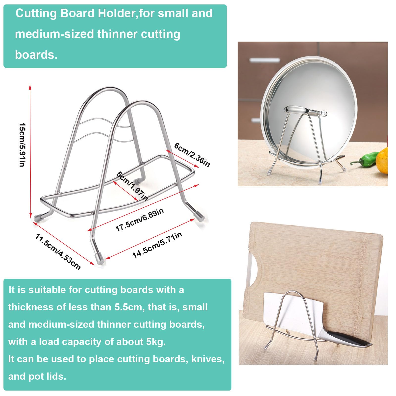 NentMent 2 Pack Cutting Board Rack Stand Pot Pan Lid Holder Cover Organizer Storage Stands Chopping Boards Drain Racks Single Slot Stainless Steel Wire Shelf Kitchen Gadgets