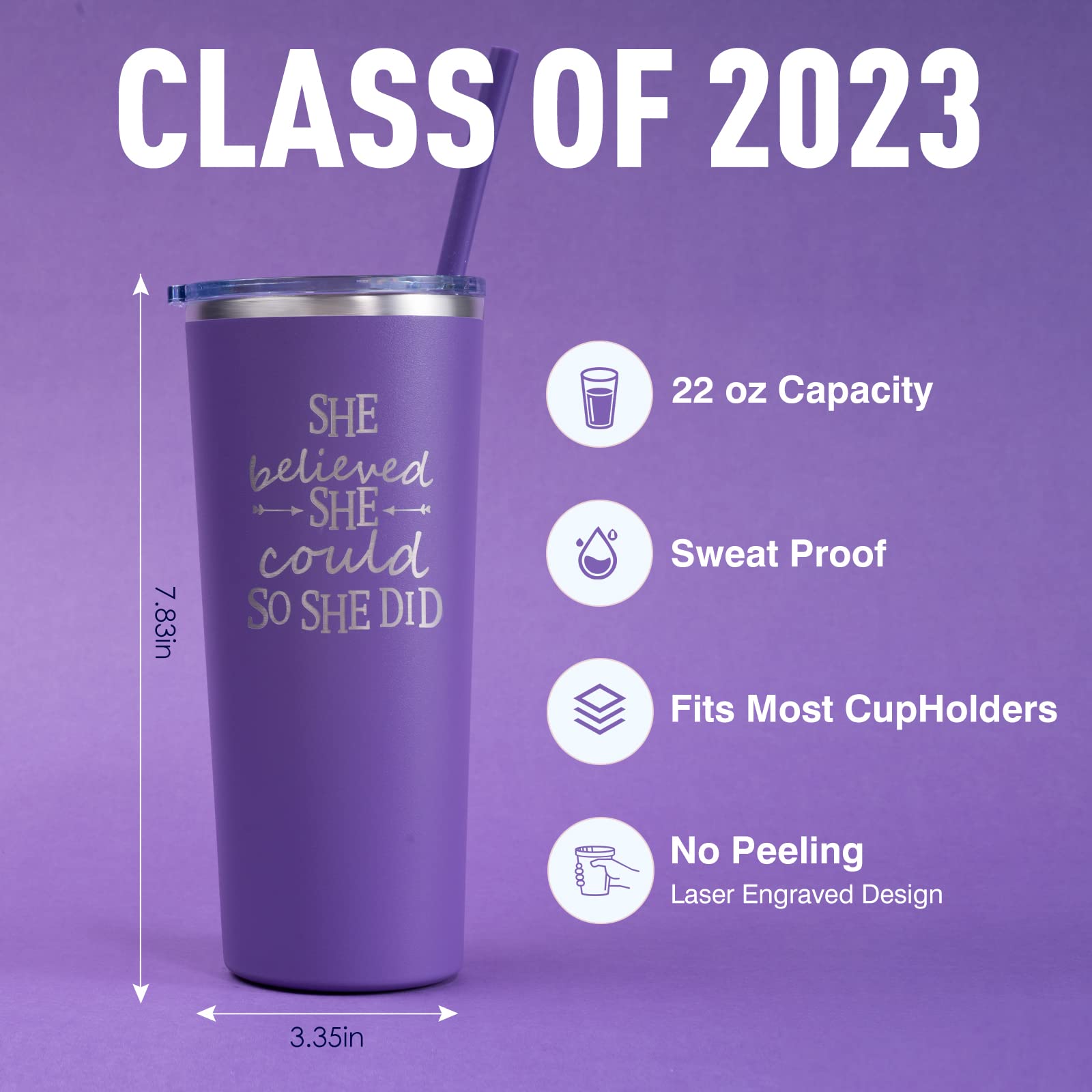 Inncup Graduation Gifts for Women,Her,Girls,She Believed She Could So She Did,Congratulations Gifts for Women,Promotion Gifts,New Job Gifts,Inspirational Congrats Gifts, 22 Oz Tumbler(Purple)