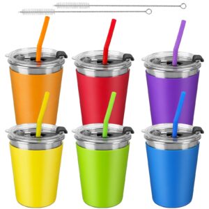 shineme 6pcs spill proof cups for kids,12oz toddler cups with straws and lids, reusable stainless steel kids cups with rainbow color silicone sleeves for cold & hot drinks