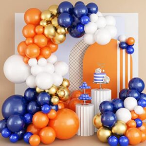 103 Pcs Balloon Arch Kit, Navy Royal Dark Blue Gold Orange Balloons Garland Kit, Metallic Chrome Latex Matte Balloons Different Size for Graduation Decorations Class of 2024 Thanksgiving Party Decor