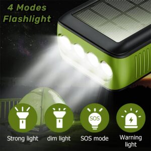 PECUWE Solar Power Bank Charger 63200mAh Hand Crank Fast Charging Power Bank Outputs Inputs Solar Portable Charger 4 flashlights for Camping Gear Accessories Essentials