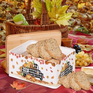 pinata Thanksgiving Decorations Bread Box, Thanksgiving Decor for Home Indoor, Buffalo Plaid Metal Bread Box Storage Container with Bamboo Cutting Board Lid, Fall Bread Container for Kitchen Counter