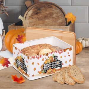 pinata Thanksgiving Decorations Bread Box, Thanksgiving Decor for Home Indoor, Buffalo Plaid Metal Bread Box Storage Container with Bamboo Cutting Board Lid, Fall Bread Container for Kitchen Counter