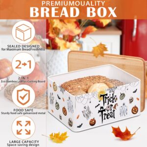 Halloween Bread Box with Bamboo Cutting Board Lid, Modern Metal Bread Storage Container Trick or Treat Kitchen Decor, Vintage Halloween Decorations For Home Organizer, Halloween Gifts for Women