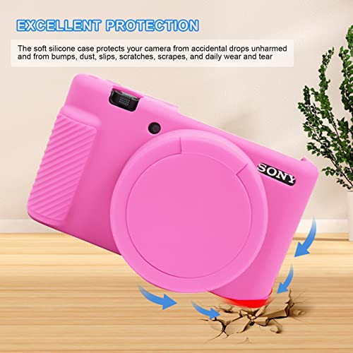 Easy Hood Camera Case for Sony ZV-1 Camera Removable Lens Cover,Anti-Scratch Silicone Soft Camera Case Compatible with Sony ZV-1 ZV1 Camera(Pink)