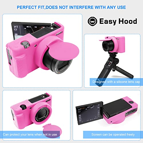 Easy Hood Camera Case for Sony ZV-1 Camera Removable Lens Cover,Anti-Scratch Silicone Soft Camera Case Compatible with Sony ZV-1 ZV1 Camera(Pink)
