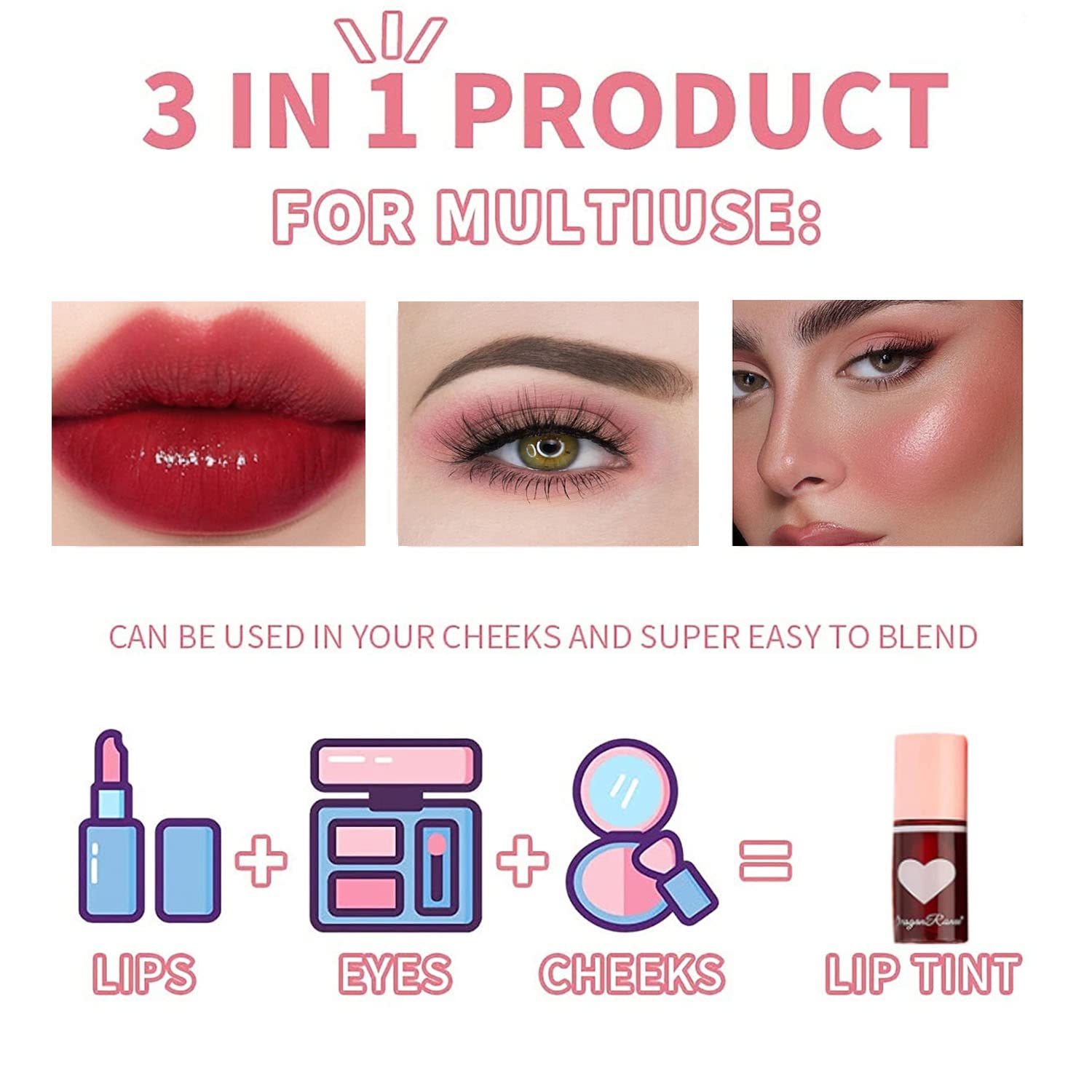 6 Colors Lip Tint Stain Set, Korean Lip Gloss Lip Tint Stain Plumping Mini Liquid Lipstick, Multi-use Lip and Cheek Tint, Long lasting High Pigment, Liquid Blush Waterproof Tinted Lip Gloss