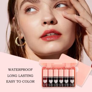 6 Colors Lip Tint Stain Set, Korean Lip Gloss Lip Tint Stain Plumping Mini Liquid Lipstick, Multi-use Lip and Cheek Tint, Long lasting High Pigment, Liquid Blush Waterproof Tinted Lip Gloss