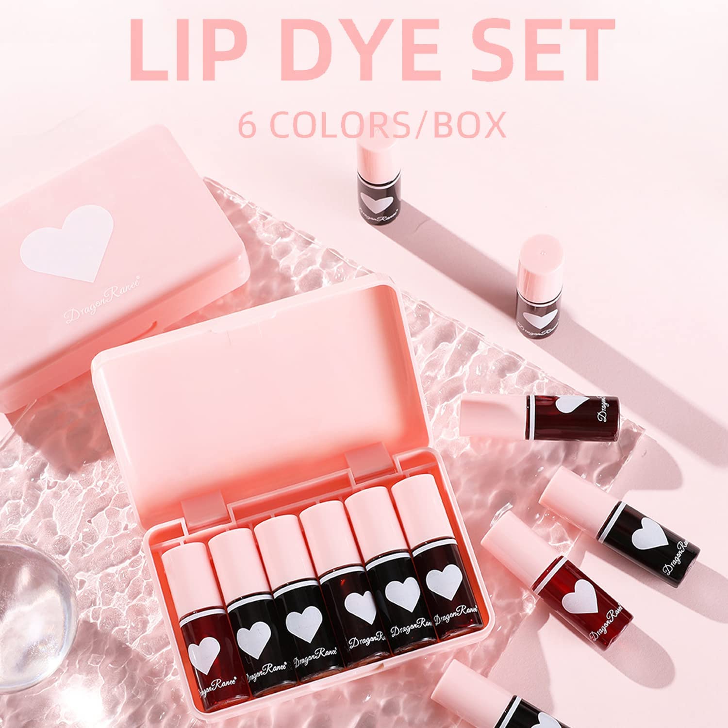 6 Colors Lip Tint Stain Set, Korean Lip Gloss Lip Tint Stain Plumping Mini Liquid Lipstick, Multi-use Lip and Cheek Tint, Long lasting High Pigment, Liquid Blush Waterproof Tinted Lip Gloss