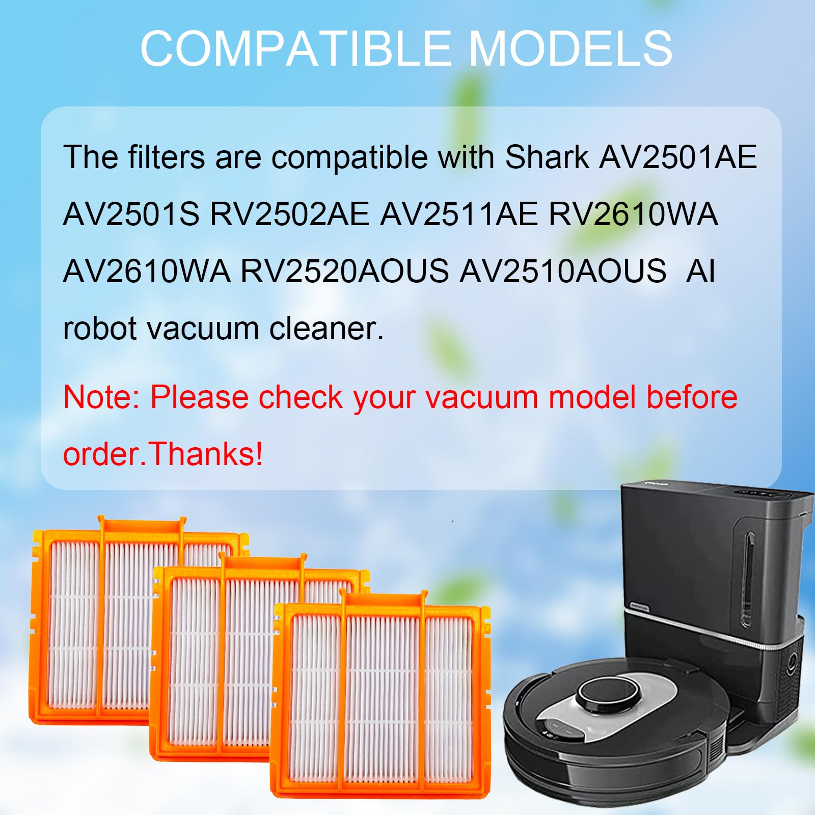 8 Pack AV2501S AV2501AE Filters Replacement Parts for Shark AV2610WA RV2502AE AV2511AE RV2610WA RV2520AOUS AV2510AOUS UR2500SR AI Ultra Robot Vacuum