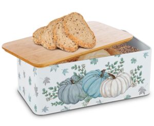 pinata fall bread box for fall decor, fall bread container with lid, pumpkin decor bread box for kitchen countertop for fall decorations, autumn home decor bread keeper (13 * 8.5 * 5.3 inch, white