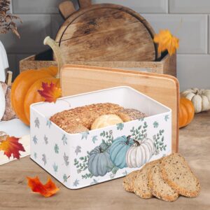 pinata fall bread box for fall decor, fall bread container with lid, pumpkin decor bread box for kitchen countertop for fall decorations, autumn home decor bread keeper (13 * 8.5 * 5.3 inch, white