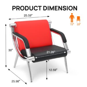 Walmokid Waiting Room Chairs with Armrest, PU Leather Office Furniture, Lobby Conference Reception Chairs, Office Guest Seating for Clinic,Airport,Hospital,Barber,Salon,Bank(Red&Black, 2)