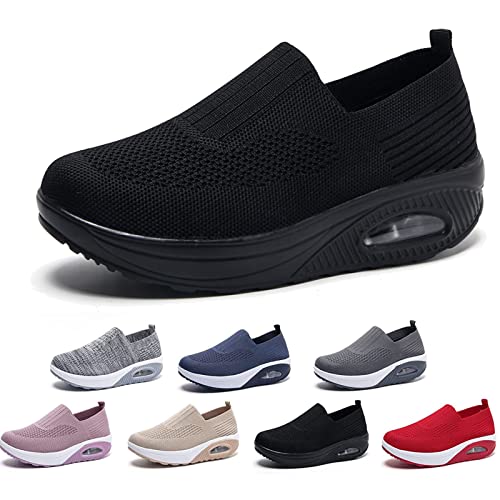 AODGHC Women's Orthopedic Sneakers, Orthopedic Walking Shoes for Women, Comfortable Air Cushion Orthopedic Sneakers, Orthopedic Slip On Shoes for Women (US 8,Black)