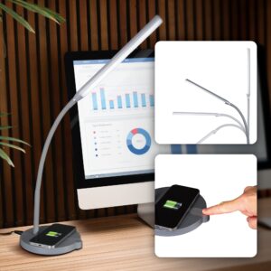 ottlite stretch led desk lamp with wireless charging - clearsun led technology, 3 color temperature modes with touch sensitive controls & flexible gooseneck arm for home, office & dorms