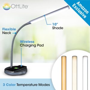 OttLite Stretch LED Desk Lamp with Wireless Charging - ClearSun LED Technology, 3 Color Temperature Modes with Touch Sensitive Controls & Flexible Gooseneck Arm for Home, Office & Dorms