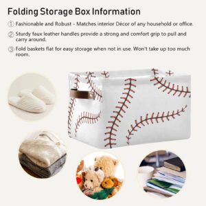 Baseball Stitches Storage Basket Bin Sport Softball Large Fabric Toys Storage Cube Box Set of 2 with Handles Collapsible Closet Shelf Cloth Organizer Basket for Nursery Bedroom Bathroom Playroom