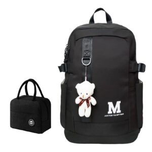 hengqiyu boys and girls insulated lunch bag set backpack, youth school backpack, children's backpack, laptop backpack (black)