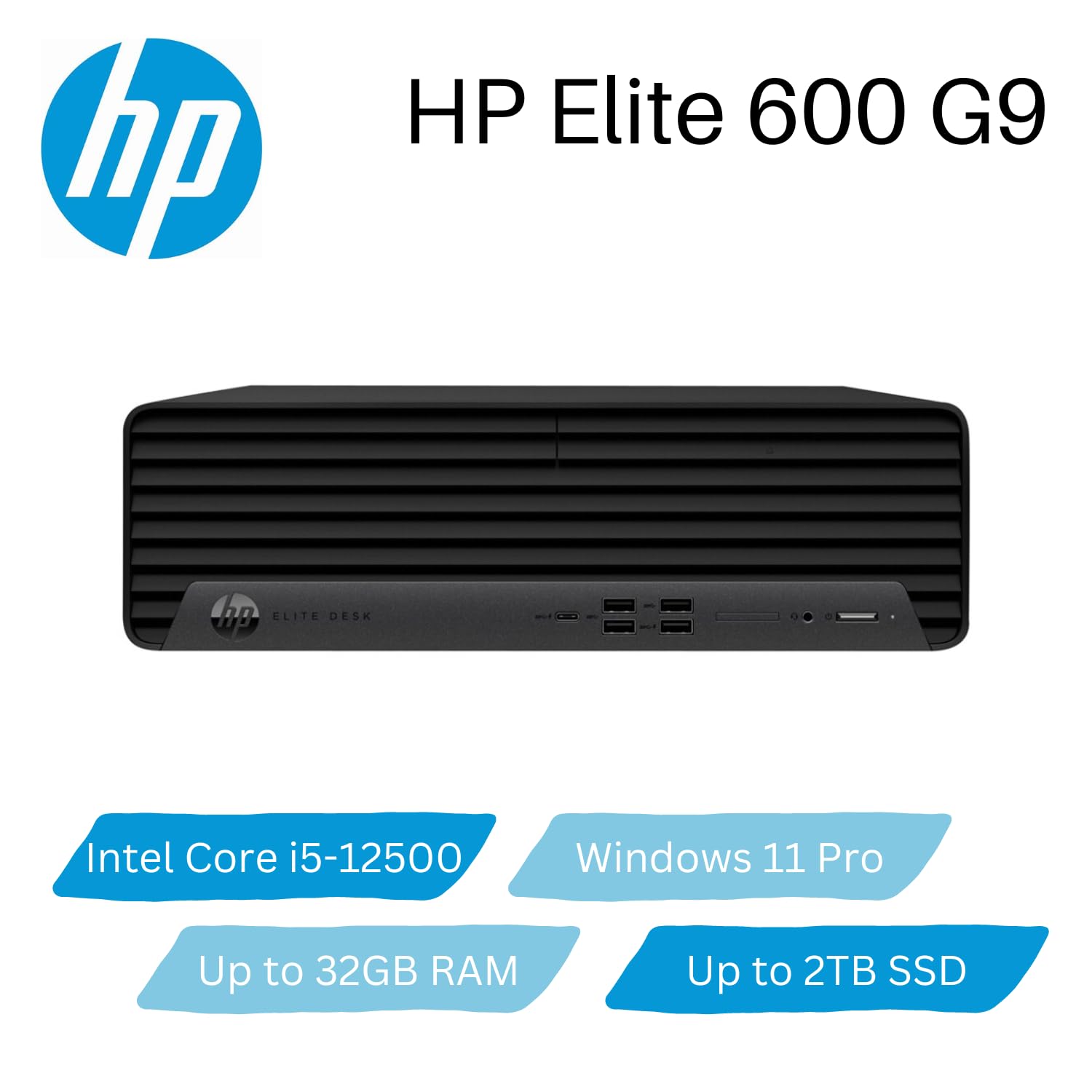 HP EliteDesk 600 G9 SFF Business Desktop, Intel Core i5-12500 Processor, 16GB DDR5 RAM, 1TB PCIe SSD, Wi-Fi, RJ-45, Display Port, Wired KB and Mouse, Windows 11 Pro, Black